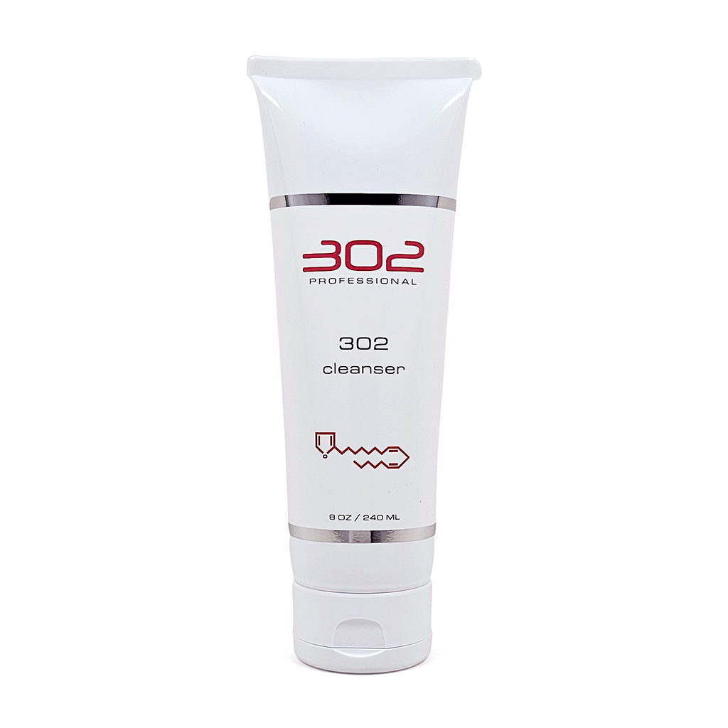 White squeeze tube labeled '302 cleanser' from 302 Professional, standing upright.