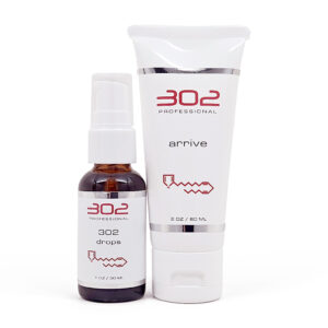 Small brown spray bottle labeled '302 drops' next to a white tube reading '302 Professional Arnive'.