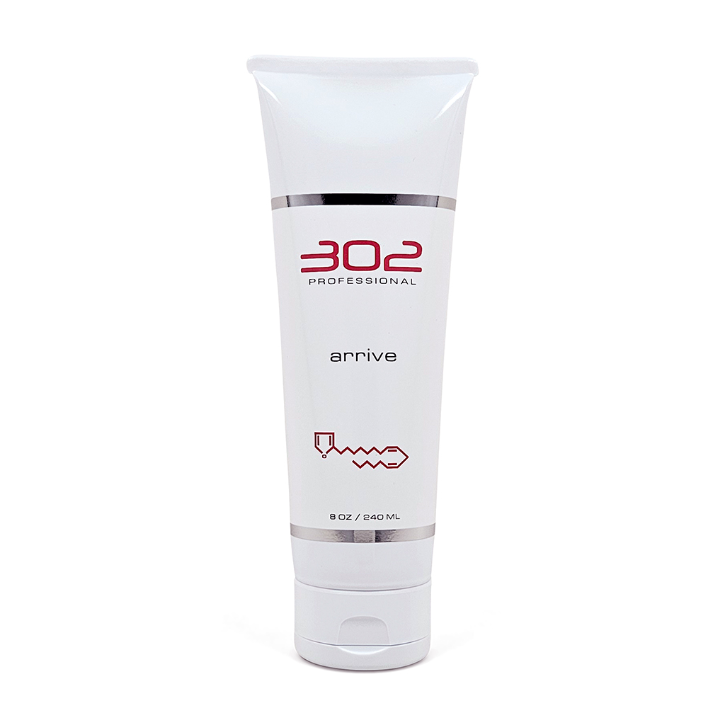 White tube of 302 Professional Arrive hair product with silver accents, 8 oz (240 ml).