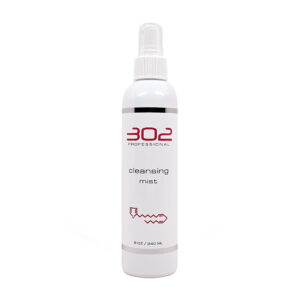 Bottle of 302 Professional cleansing mist, 8 oz (240 ml) available for salon use with spray top, white packaging with red logo.