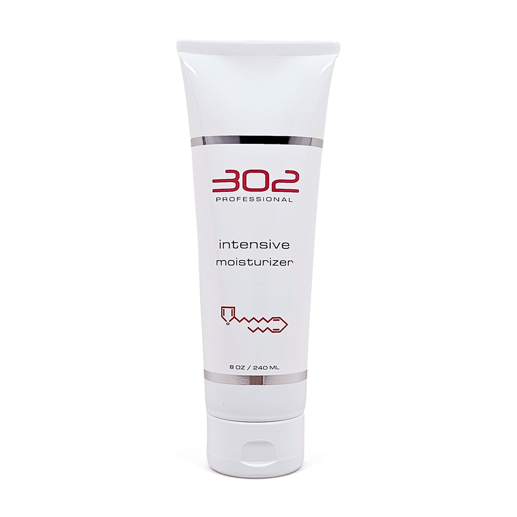 White tube of 302 Professional Intensive Moisturizer with silver accents, standing upright against a white background.