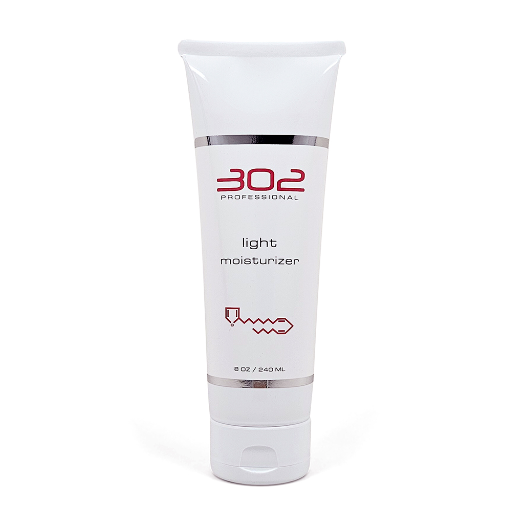 Tube of 302 Professional light moisturizer, white with red logo and silver bands, 8 oz (240 ml).