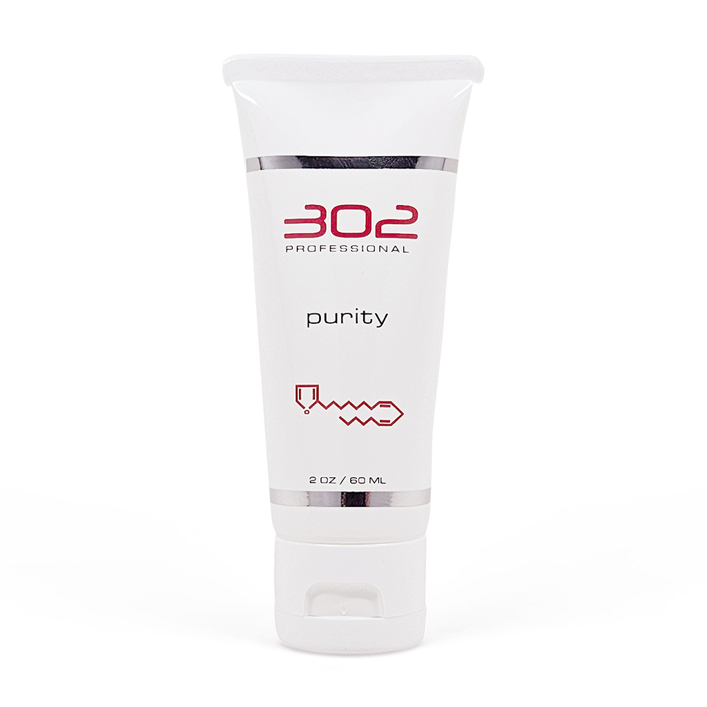 Tube of 302 Professional purity hair product, white with red logo, 2 oz (60 ml) capacity, standing upright with flip cap.