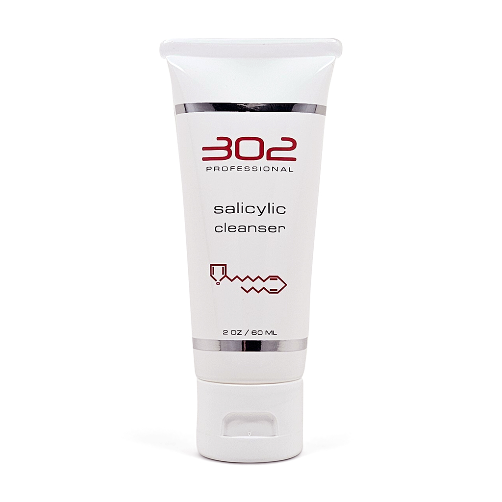Tube of 302 Professional salicylic cleanser (2 oz / 60 ml) with white packaging and silver accents