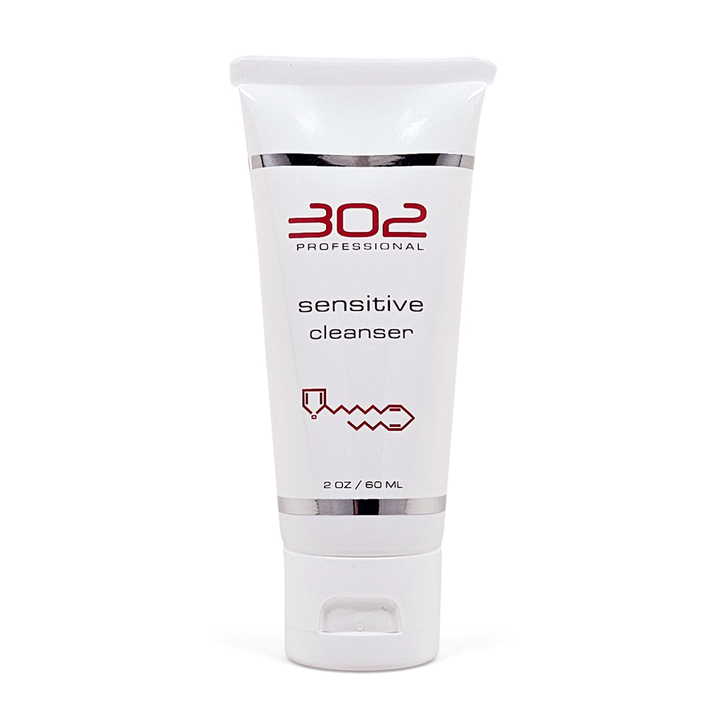 SENSITIVE-CLEANSER-2OZ_1024x1024_72 | 302 Professional Skincare White squeeze tube of 302 Professional Sensitive Cleanser, 2 oz (60 ml).