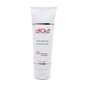 White tube labeled 302 Professional Sensitive Moisturizer, 8 oz (240 ml), with a flip cap and silver accents