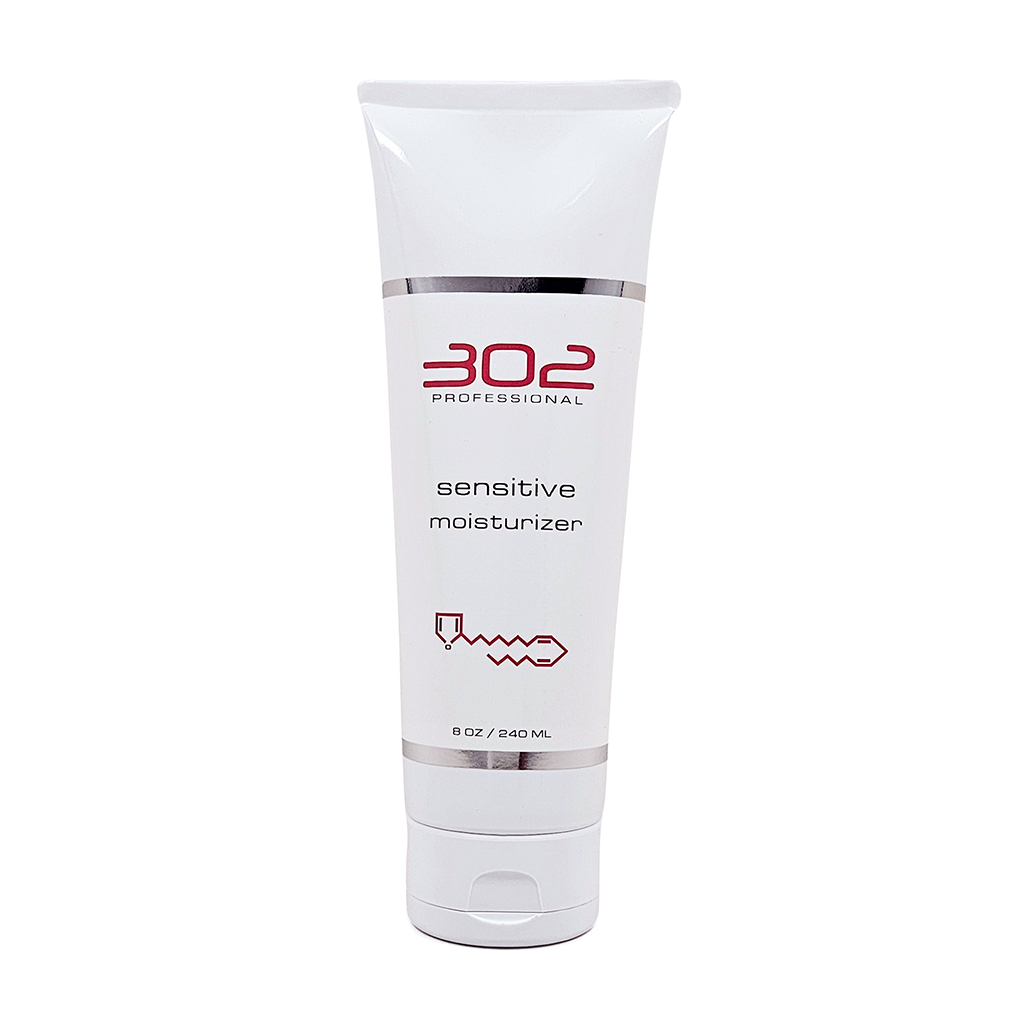 SENSITIVE-MOISTURIZER-8OZ_1024x1024_72 | 302 Professional Skincare White tube of 302 Professional Sensitive Moisturizer, 8 oz (240 ml).
