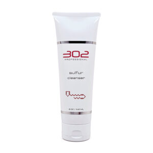 Tube of 302 Professional sulfur cleanser with silver accents and red logo, shown standing upright.